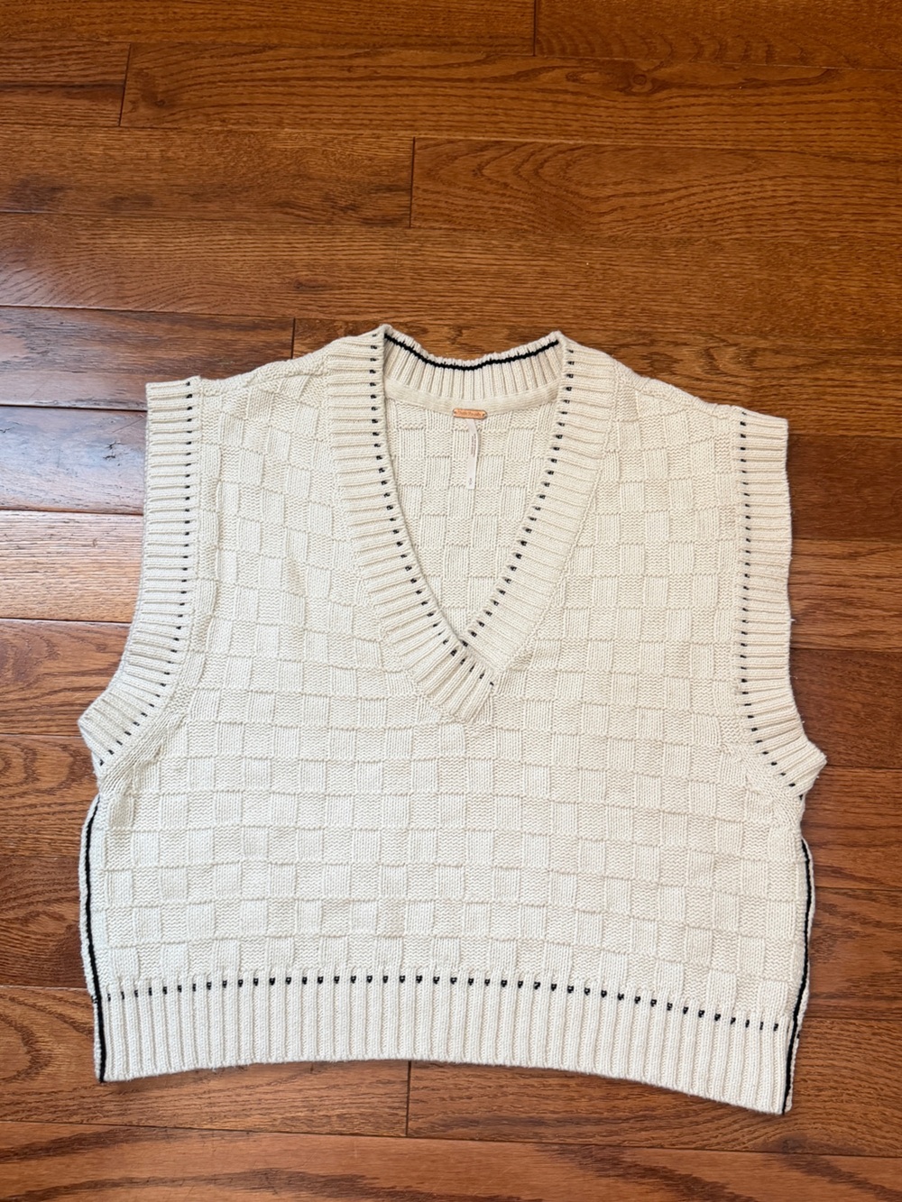 Free People Cream Knit V-Neck Sweater Vest